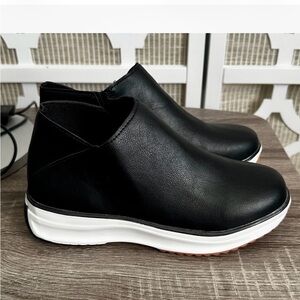 Womens Black Ankle Boots with White Soles